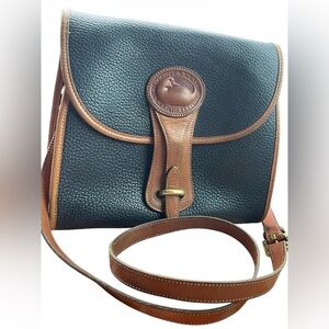 Dooney & Bourke Teal Pebbled Leather Crossbody with Brown Trim
